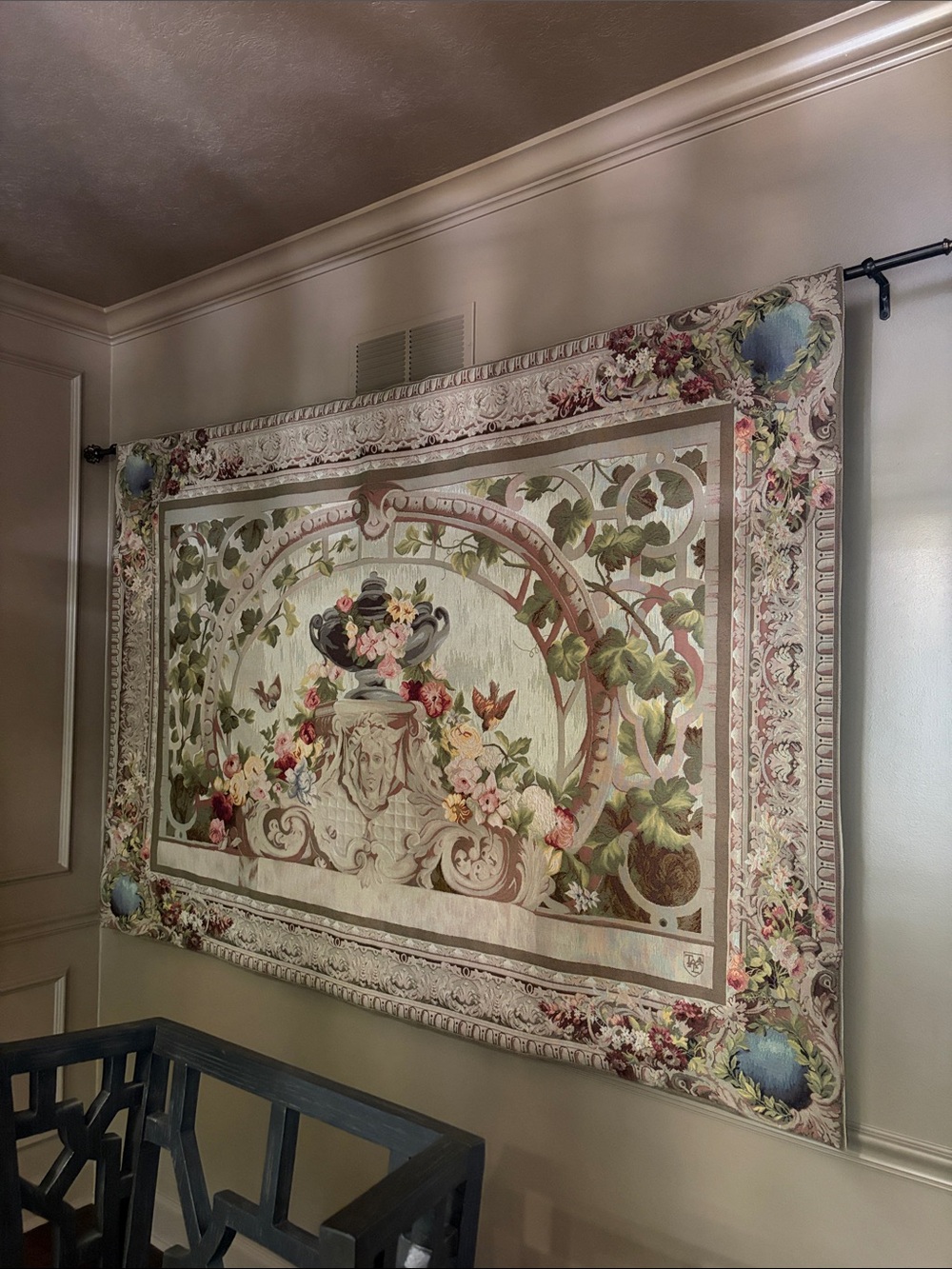 Extra Large Ornate French Floral Tapestry Wall Hanging
